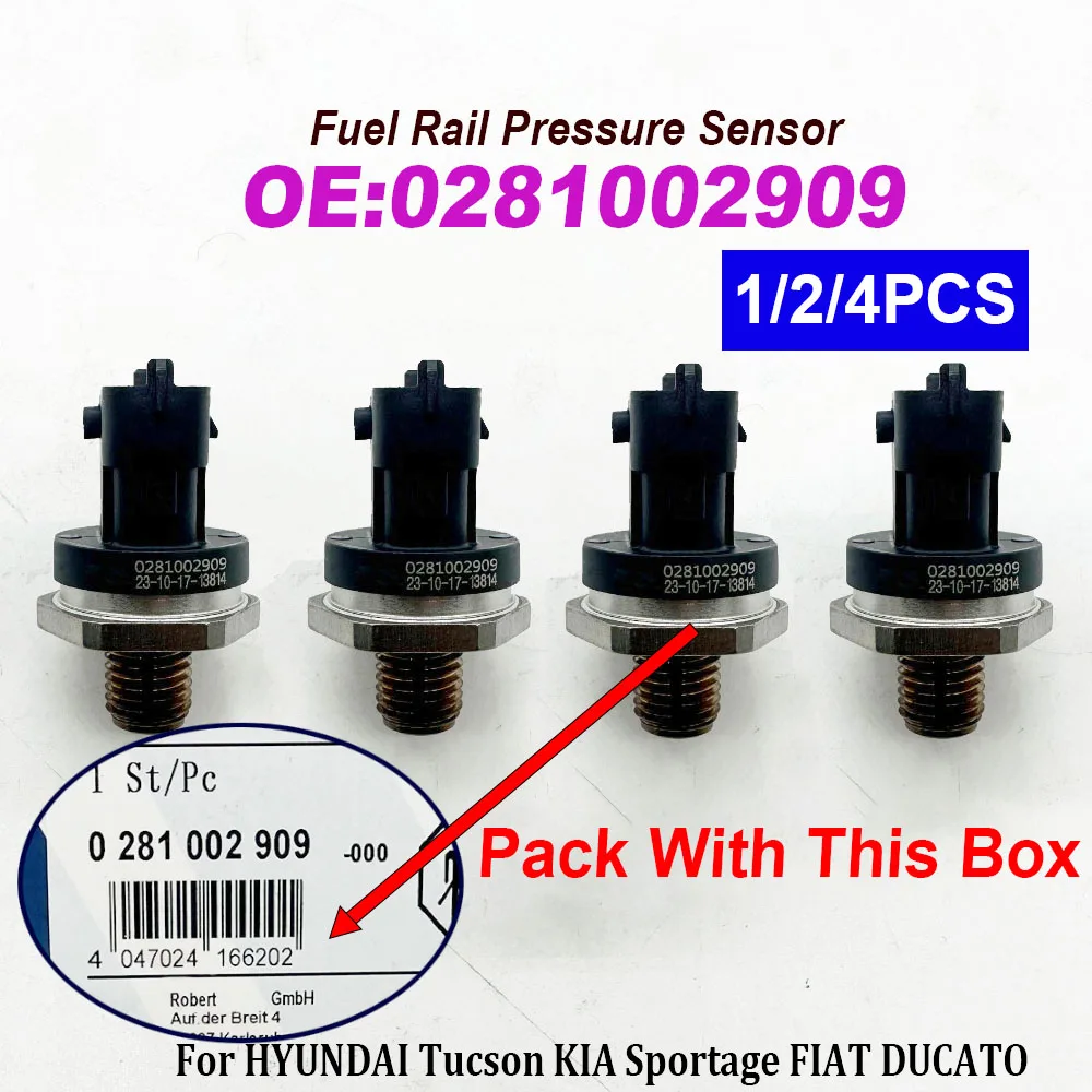 1/2/4PCS 0281002909 Fuel Rail Pressure Sensors 0281002867 8200600206 HHYUNDAI Tucson KKIA Sportage FFIAT DUCATO