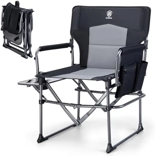 

Camping Directors' Chair with Side Table, Portable Folding Chair with Compact Size, Heavy Duty Lawn Chair with Pocket for Ca Pla