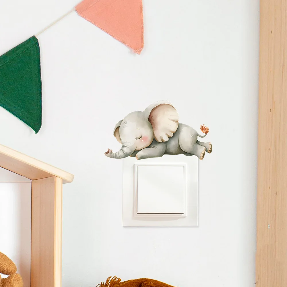 Cartoon Goodnight Elephant Switch Sticker Kids Room Switch Socket Decoration Decals Child Bedroom Decor Self-adhesive Wall Mural
