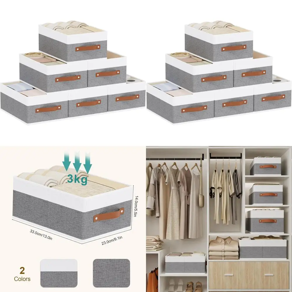 

Комплект из 6 ящиков для хранения из белой и серой ткани с ручками, органайзеры-кубы 13x9,1x5,5 дюймов для эффективного хранения без беспорядки
