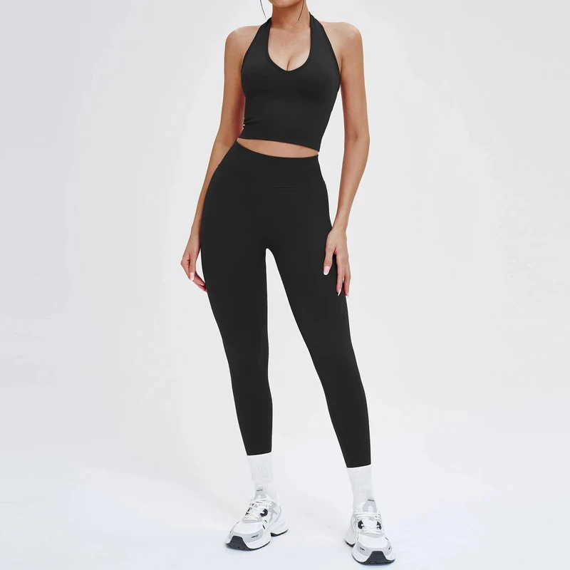 Completo Sportivo Donna Senza Cuciture a Maniche Lunghe 2 Pezzi: Top Sportivo e Leggings a Vita Alta/Shorts - Set Yoga e Fitness