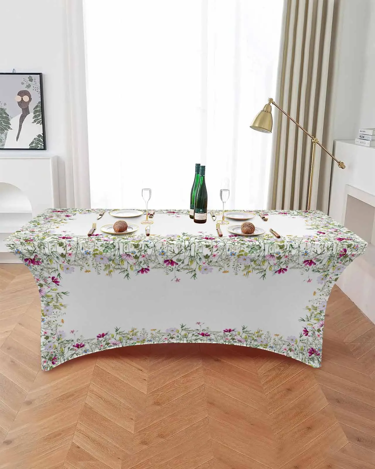 Farm Wildflower Plant Flower Elastic Table Skirt Wedding Hotel Birthday Table Cover Buffet Table Tablecloth Decor