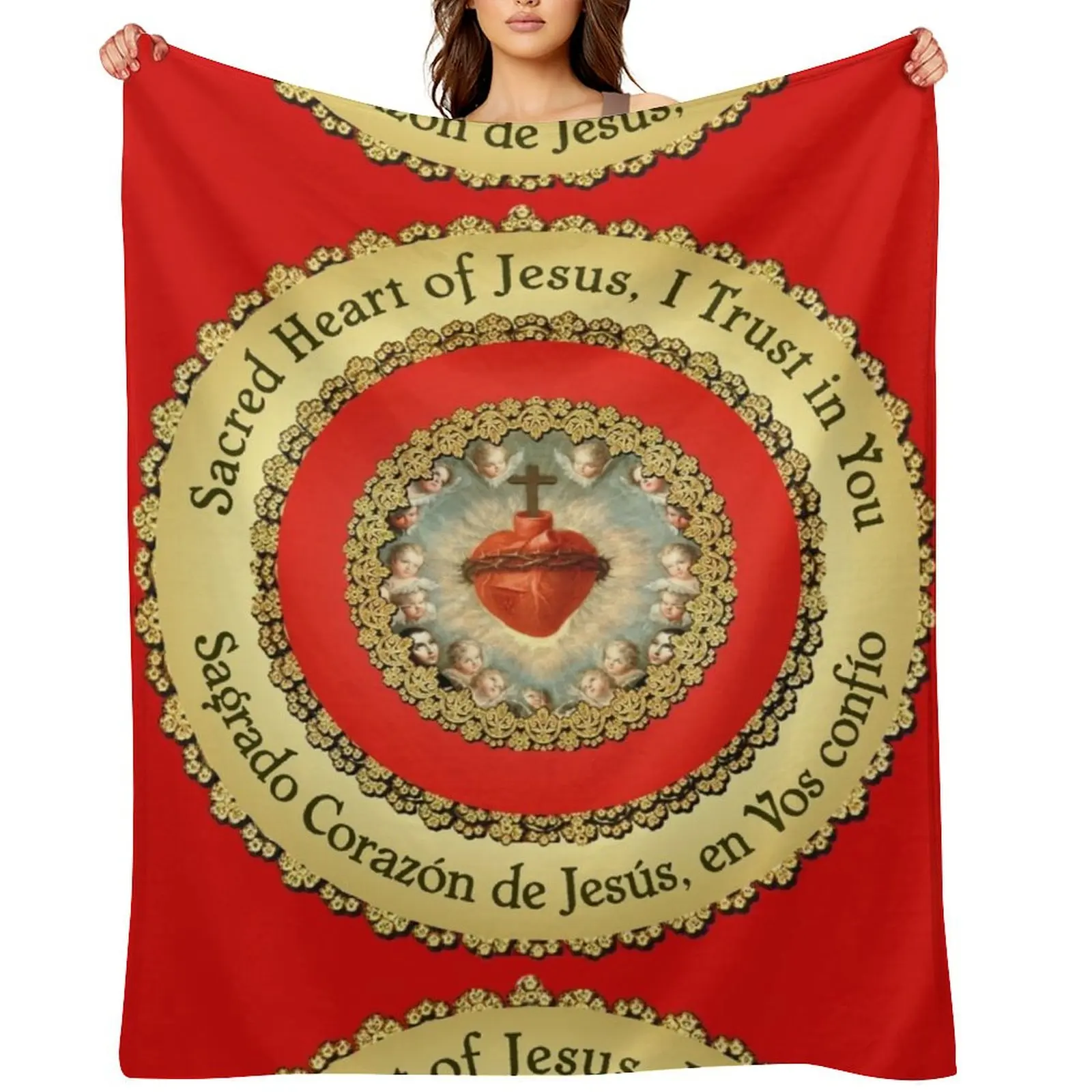 

Sacred Heart of Jesus Spanish Sagrado Corazon Detente Catholic Prayer Bi-lingual 210 Throw Blanket Bed Fashionable Baby Blankets