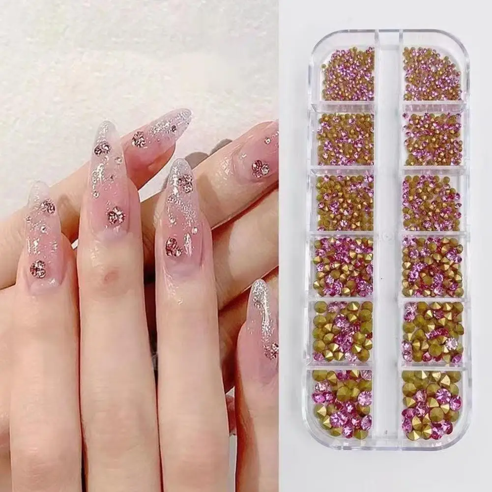 

AB Crystal Flat Back Clear Nail Rhinestone 3D Flat Bottom Mixed Size Dazzling Diamonds Nail Art Decoration in Wheel