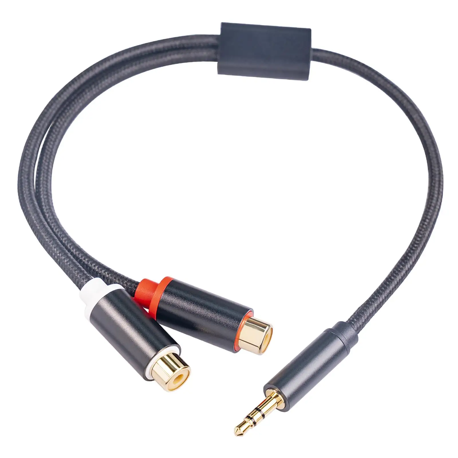 Gold Plated 3.5mm to 2 RCA Female Stereo Audio Cable Y Adapter for Car Radio TV Speaker Converter Extension Cord 12 Inch Black