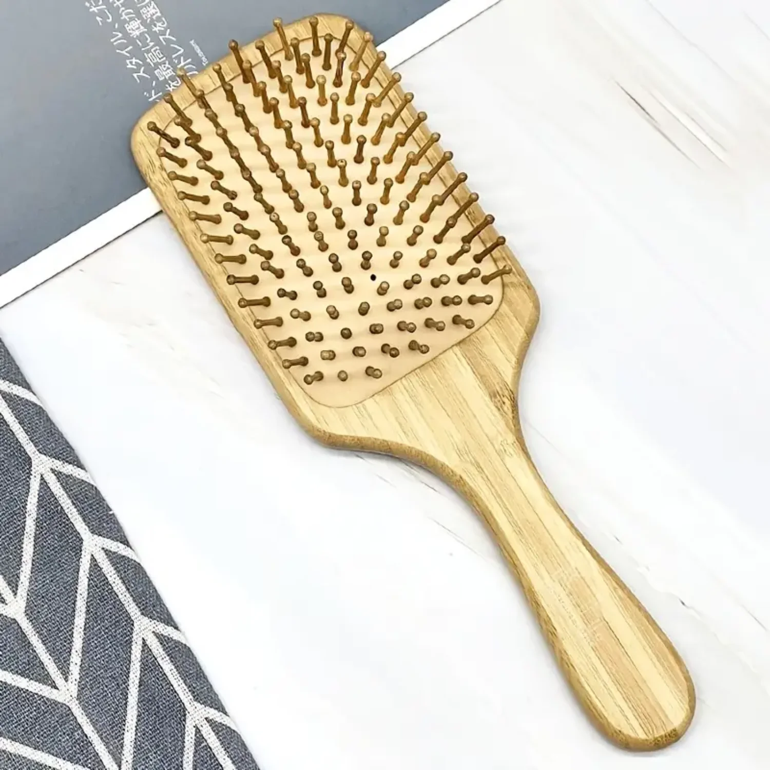 Handmade Natural Bamboo Massage Hair Brush for Women and Men - Static-free Square Paddle Brush