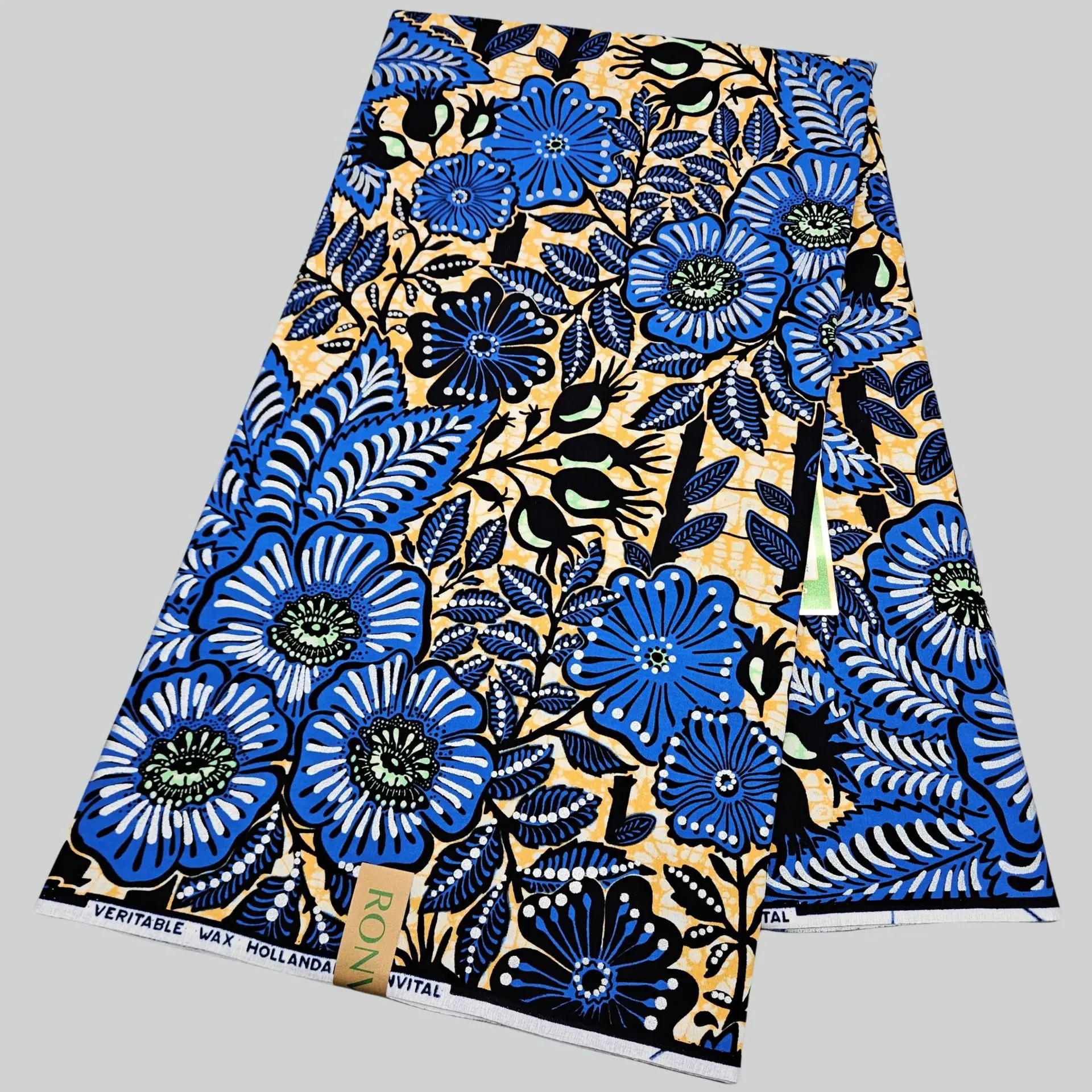 

6 ярдов длинная хлопковая восковая ткань в африканском стиле для шитья, синее платье с цветочным принтом, занавеска для дивана, скатерть шириной 120 см, R2825