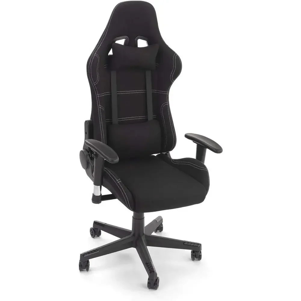Ergonomic Gaming Chair with Lumbar Support, Fabric Seat - Black