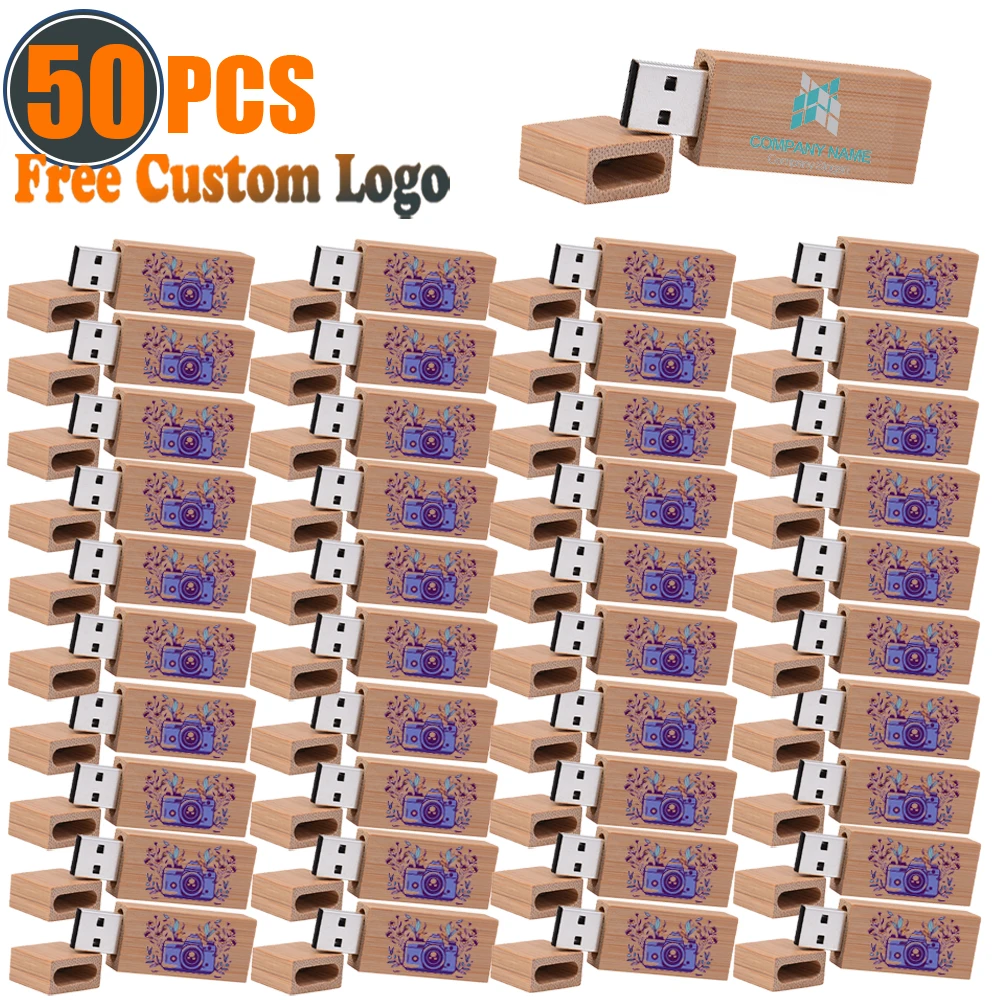 50개/묶음 맞춤형 로고 나무 USB 플래시 드라이브 펜 드라이브 4GB 8GB 16GB 32GB 64GB 스마트 펜드라이브 USB 스틱 사진 촬영 비즈니스 선물