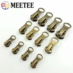 Meetee 10Pcs 3# 5# 8# Retro Bronze Zipper Slider for Metal Zippers Bag Jacket Zip Head DIY Clothes Sliders Puller Repair Fitting