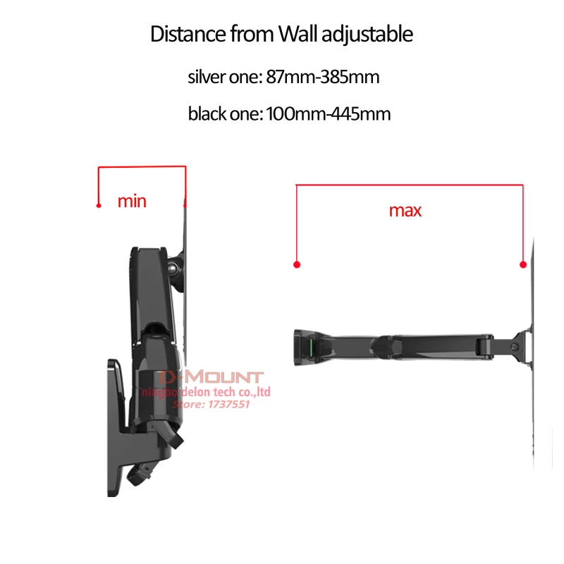 F150PR-A 2-7kg 3-12kg Gas spring projector mount wall bracket full motion rotate aluminum with projector hook tray 1/4 screw
