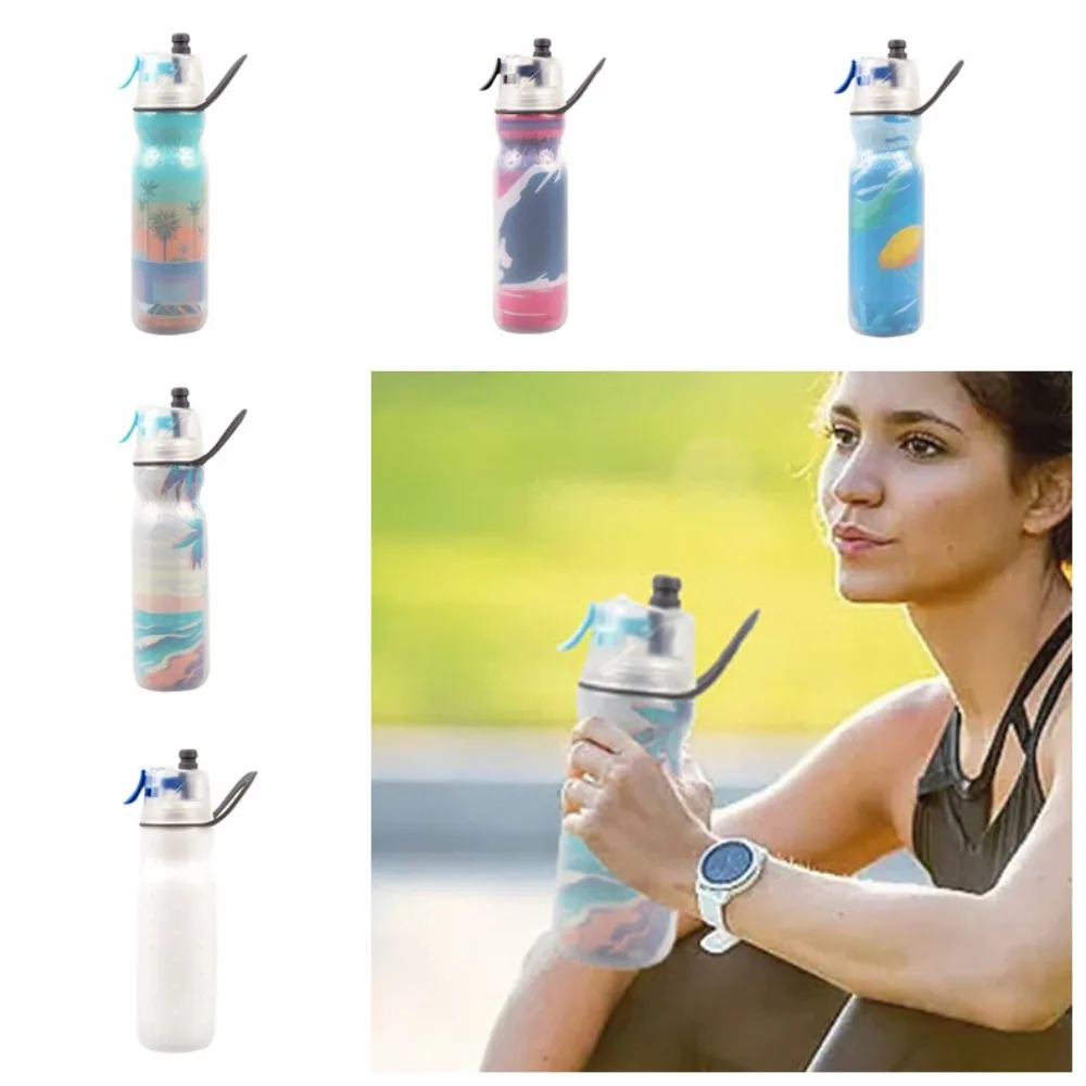 590ML Sports Spray Water Bottle Mist Spray Fall Prevention Summer Spray Water Cup Portable Hydration Spray Sports Kettle Fitness