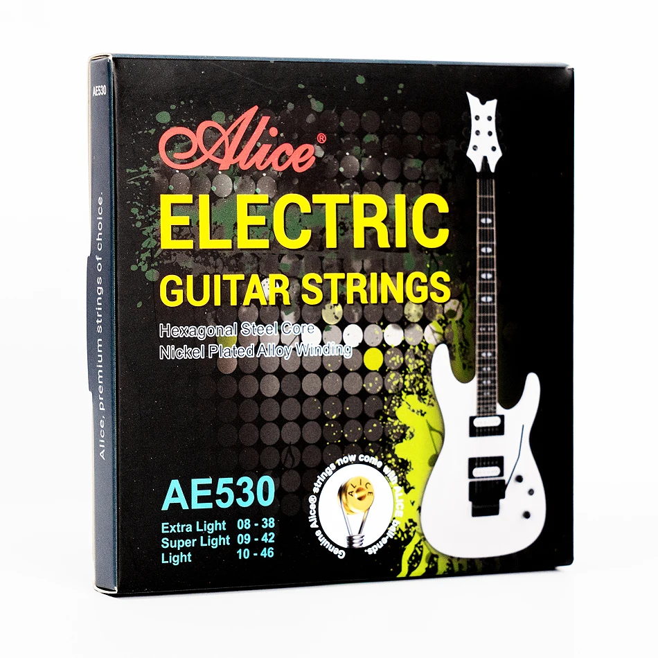Original ALICE AE530 Electric Guitar Strings 1st-6th Light Super Light Extra Light Nickel Alloy Wound Full Set Hexagonal Core