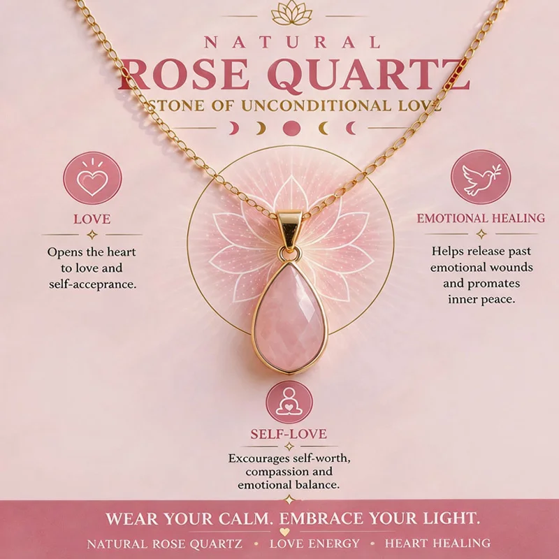 Collier Goutte d'Eau Étanche en Acier Inoxydable avec Cristal Rose Rond et Chaîne O – Bijou Élégant et Apaisant, Idéal pour un Cadeau