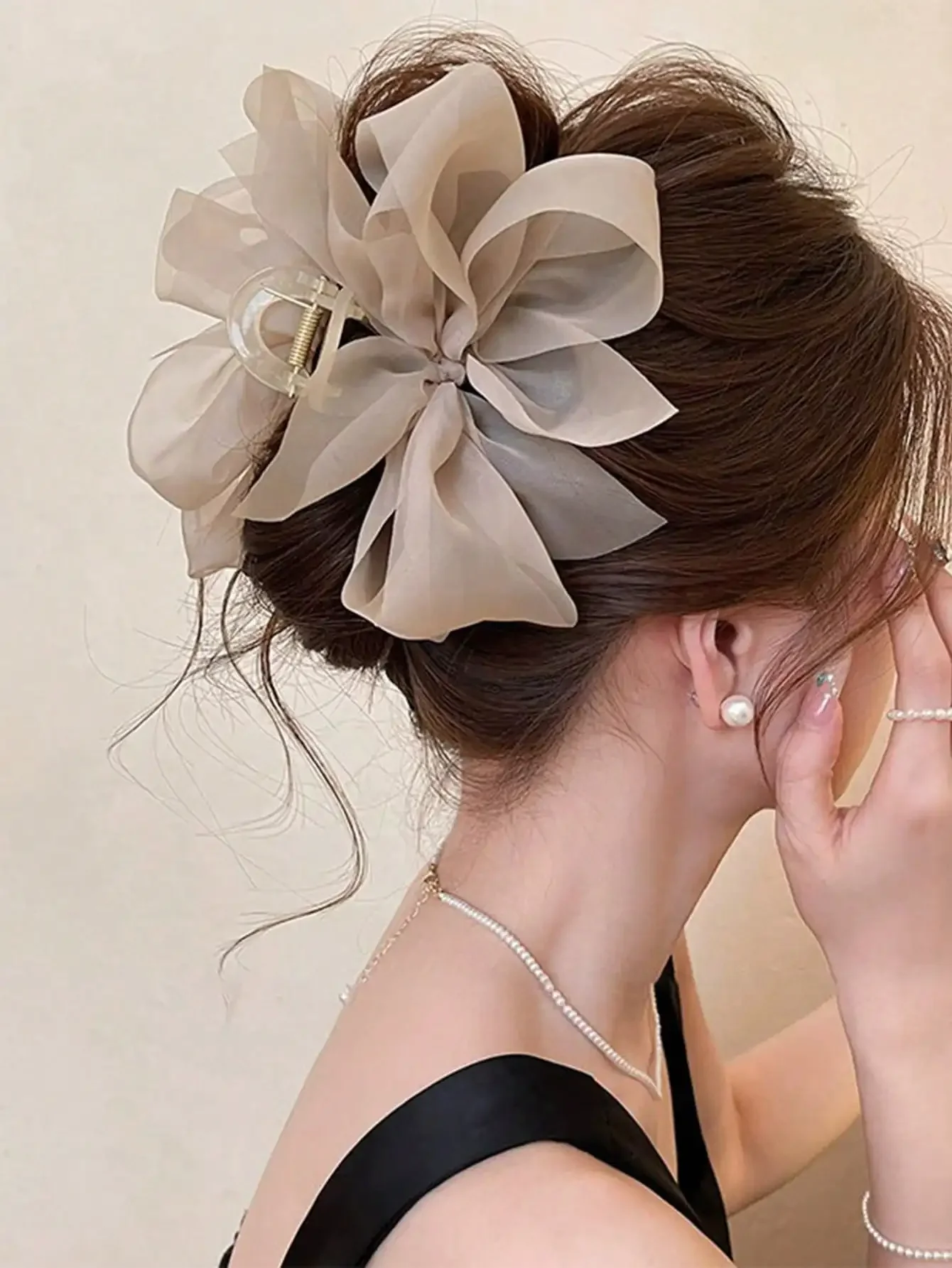 

1pc Korean Style Gentle Mesh Bow Hair Clip, New Arrival Sweet Hair Claw For Occiput, Elegant