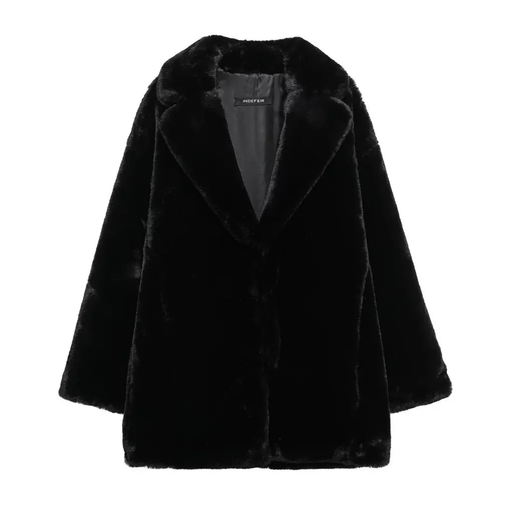

Fashion Faux Fur Lapel Long Sleeve Woolen Coat European American Style Spring New Women's Outerwear D62024
