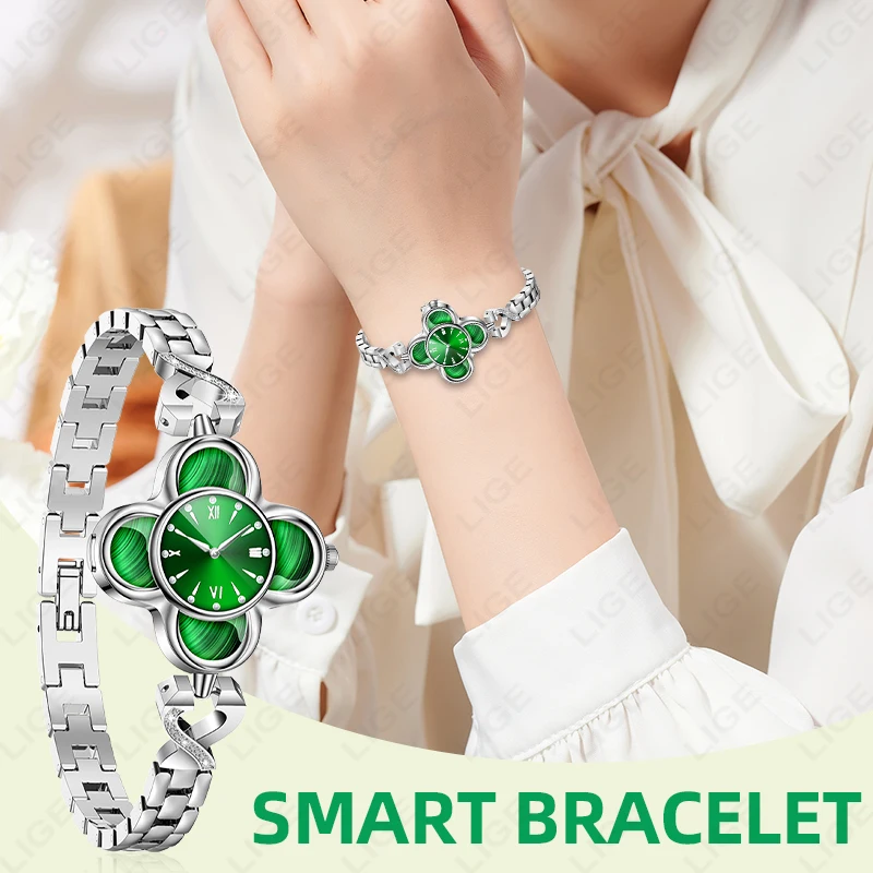 

Роскошные умные часы с бриллиантами, цветной светильник, роскошные женские умные часы на шнурке, изысканные маленькие кварцевые женские часы с жемчужным клевером и шнурком