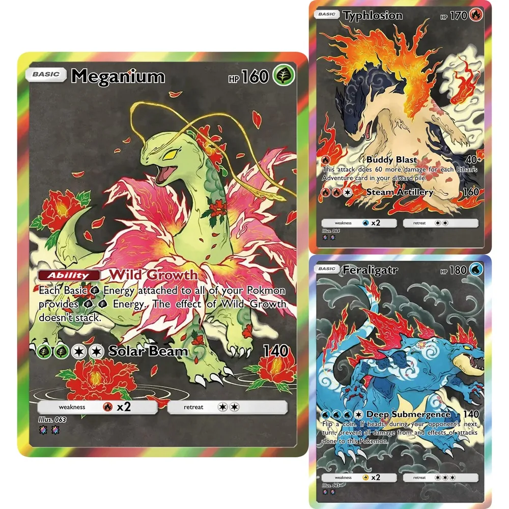 

Potdemiel Pokemon Cards Rare Holo Shan Hai Jing Series Meganium Typhlosion Feraligatr Collectible Cards Pokemon PTCG Gift