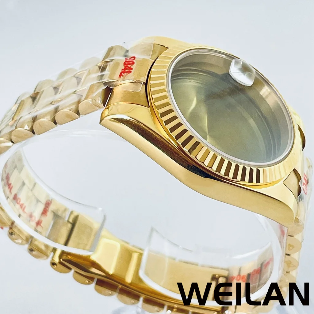 36mm 40mm Suitable For NH34, NH35, NH36, NH70，NH72，ETA 2824，PT5000 Gold Case With Presidential Bracelet sapphire Glass Crystal