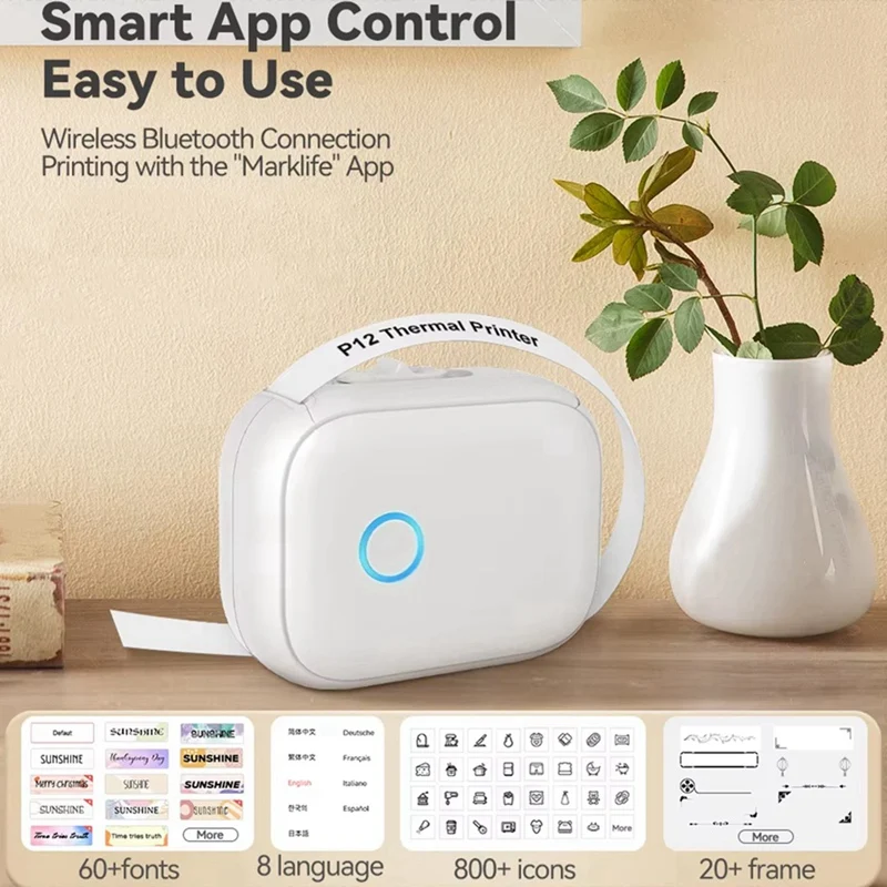 Portable Label Maker P12 Wireless Bluetooth Continuous Label Printer Label Maker Machine For Storage Office Home