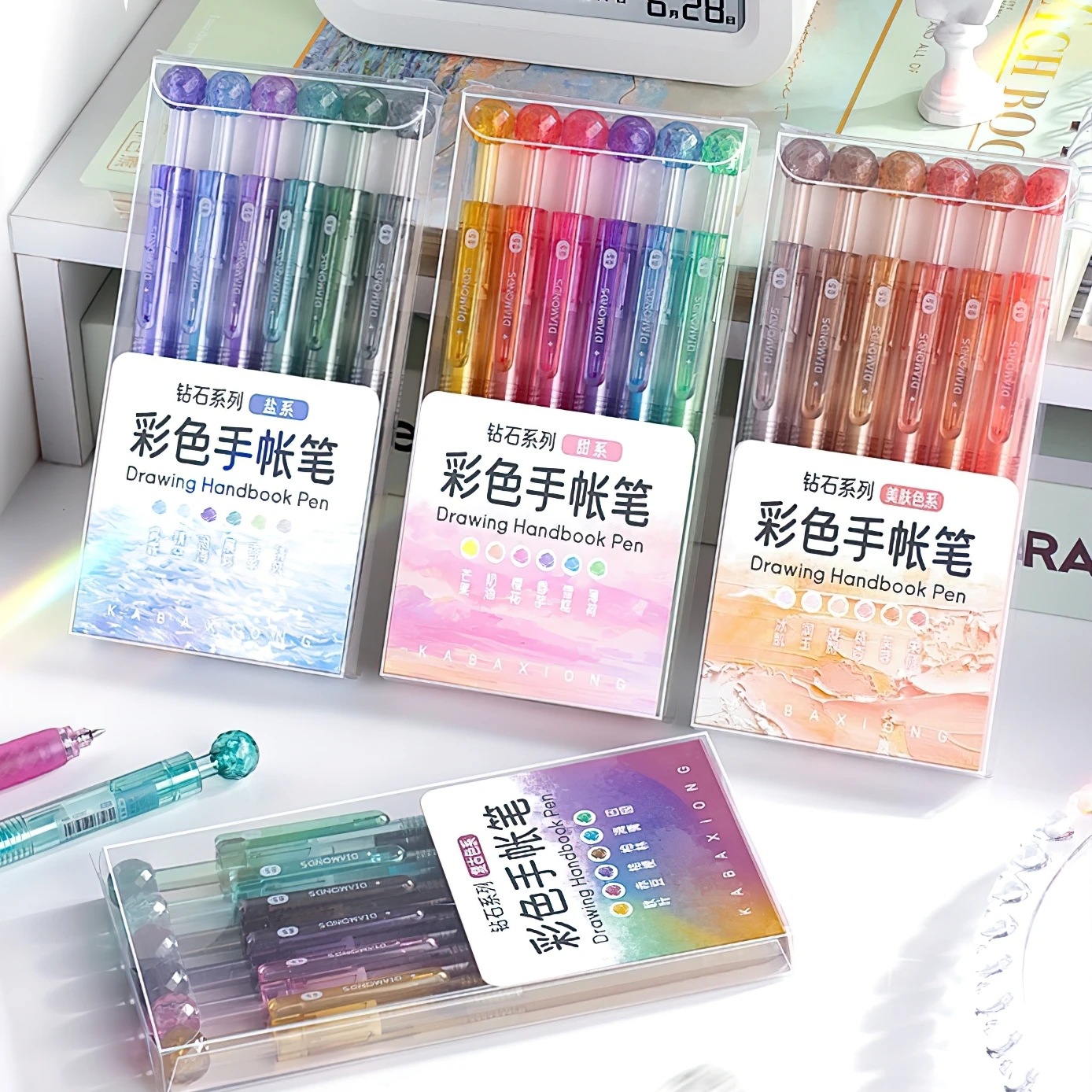 6pcs Diamond Series Gel Pens Set 0.5mm Ballpoint Retro Color Ink for Writing Drawing Handbook Office School A7679