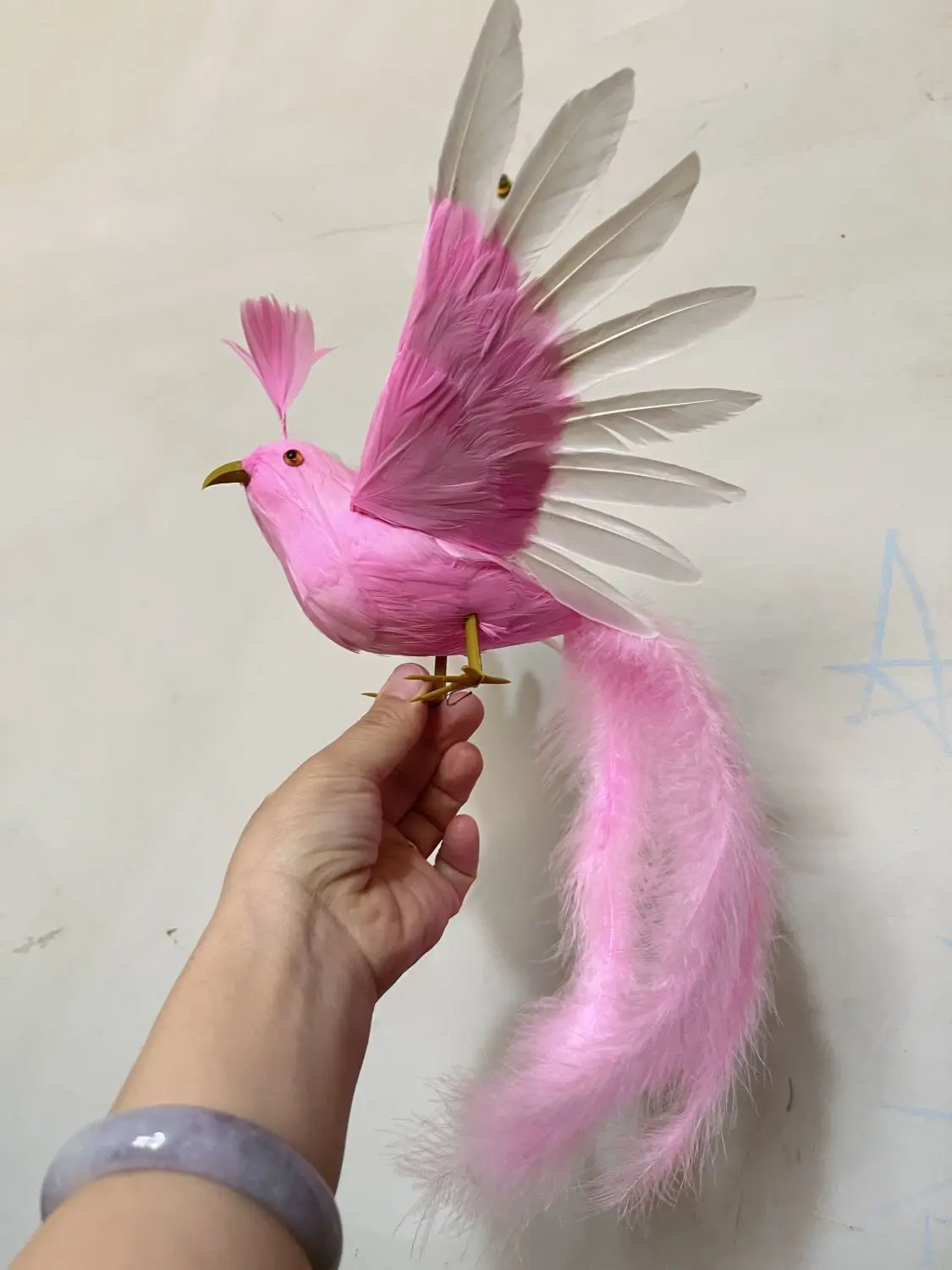 pink simulation Phoenix bird model foam and feather long tail bird gift about 35cm xf2972