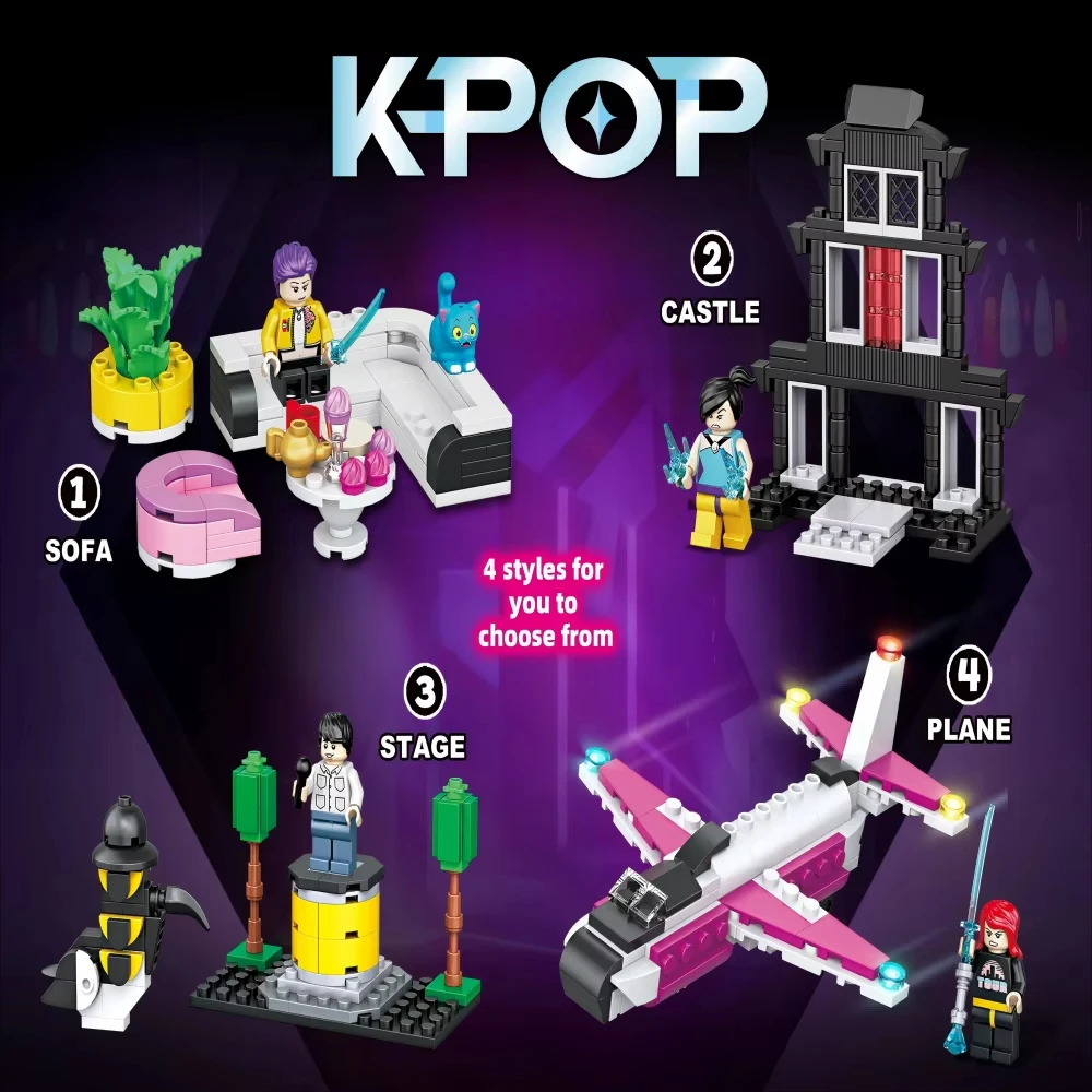 MOC KPop Demon Hunters Series Building Blocks, Mila Zoe Lumi Figure Model Kit, Decorazione da scrivania Regalo per Fan Collezionisti Bambini
