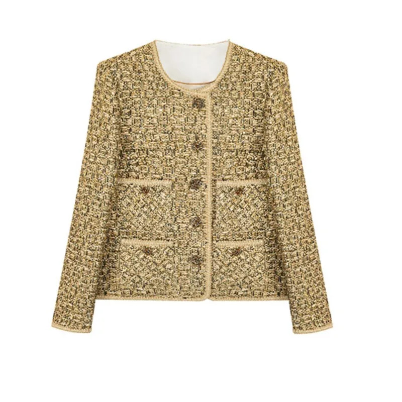 Khaki tweed coat Everything spring/fall women's coat woven top