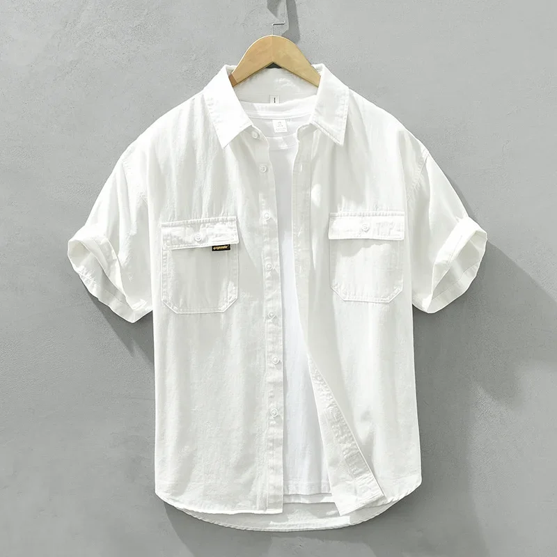 

Retro Male Cargo Shirt Jacket Cotton Uniform Light Casual Work Safari Style Shirts Mens Handsome Trendy Versatile Loose Tops