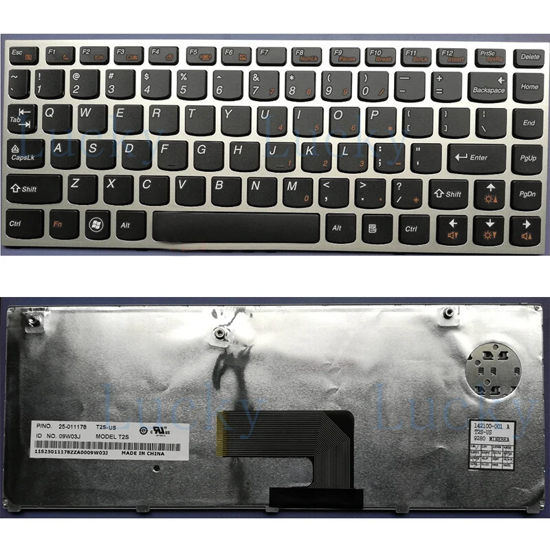 Teclado Preto US para Lenovo IdeaPad U460 U460A com Estrutura Prateada