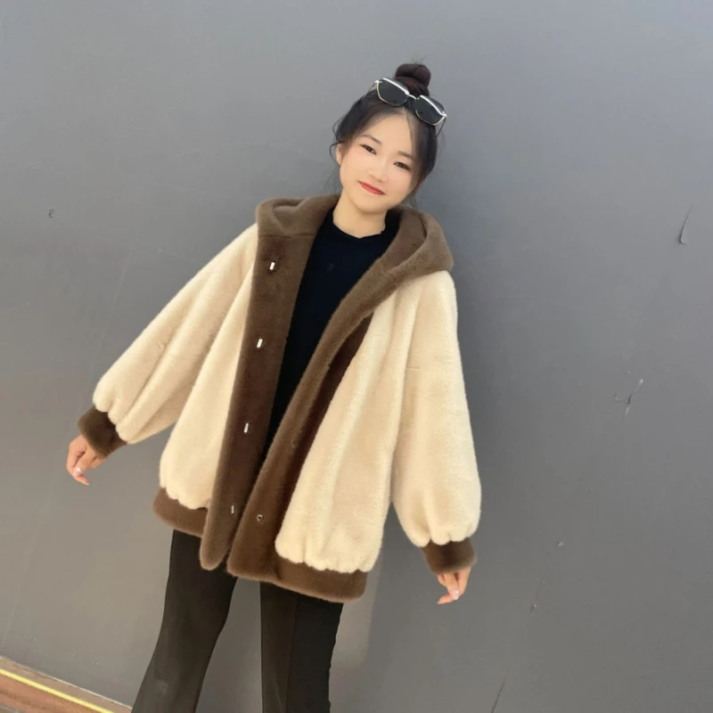 2024 New Equal Size Matching Color Imitation Gold Sable Fur One Anti-freeze Warm Fur Coat Female Maillard New Year Lovely Robe