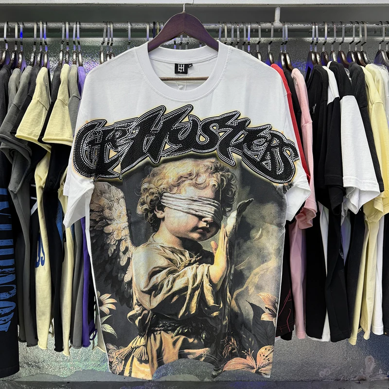 LIFE HUSTLERS Short Sleeved T-shirts American High Street Trend Stamped Diamond Men's Women's Hip Hop Style Tops Tees