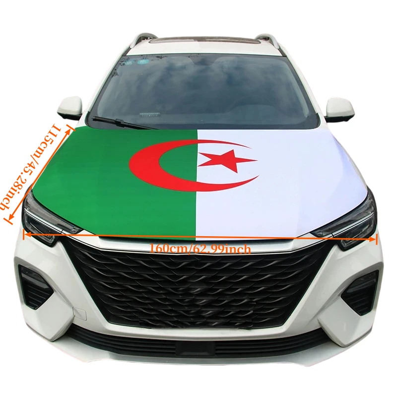 1pc National Algeria Flag Banner Car Hood Cover Flag Elastic Fabric For Decor- 115x160cm Engine Hood Protector for Most Cars