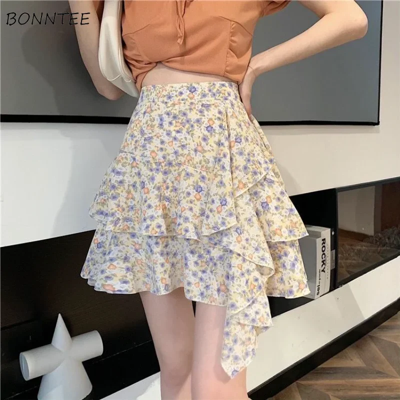 

Floral Mini Skirts Women Irregular Harajuku Fashion Kawaii Clothing Baggy Classical Girls Sweet Vintage Summer Soft Мини Юбки