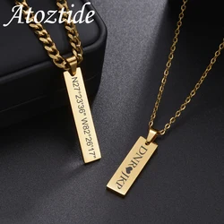 Atoztide Engrave Name Necklace for Women Men Personalized Rectangle Bar Stainless Steel Jewelry Link Chain Pendant Birthday Gift