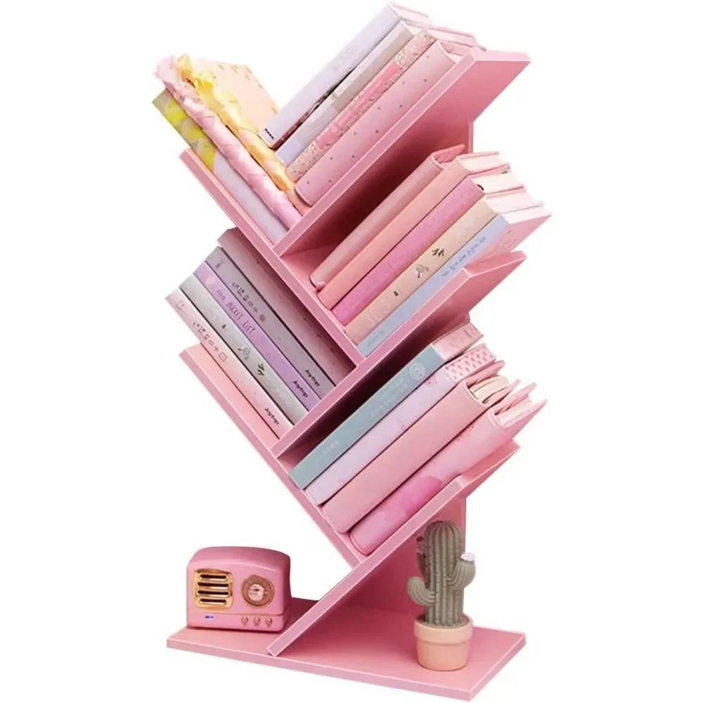 

Tree Bookshelf,4-Layer Floor Standing,The Desktop Bookshelf Can Hold Books,Magazines,CDs and Photo Albums,Storage Rack,Pink