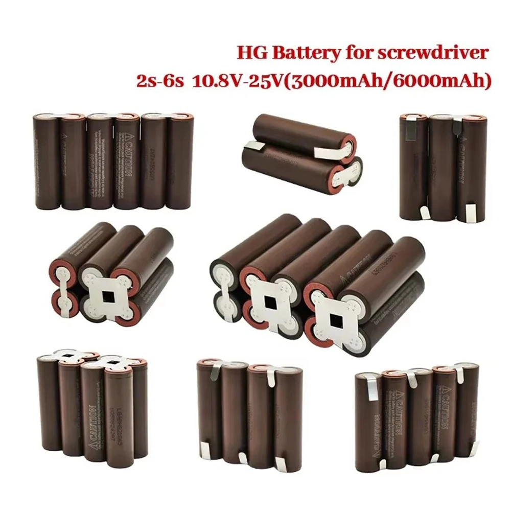 Customized 18650 HG2 3000mAh 30A battery, screwdriver drill lithium-ion battery 2S1P 3S1P 4S1P 5S1P 6S1P 7.4V-25.2V