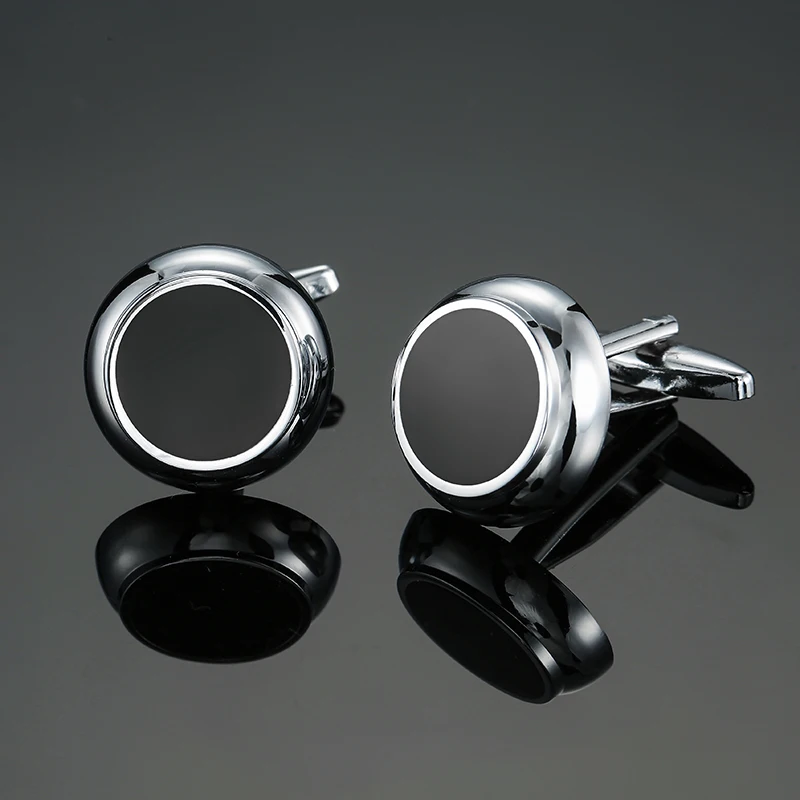 Classic men\'s French shirt cufflinks copper metal round Black enamel cuffs buttons suit accessories wedding jewelry gifts