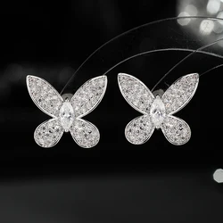 SENYU Beautiful CZ Butterfly Stud Earrings Pave AAA Cubic Zirconia Fashion Jewelry Luxury Bridal Earrings