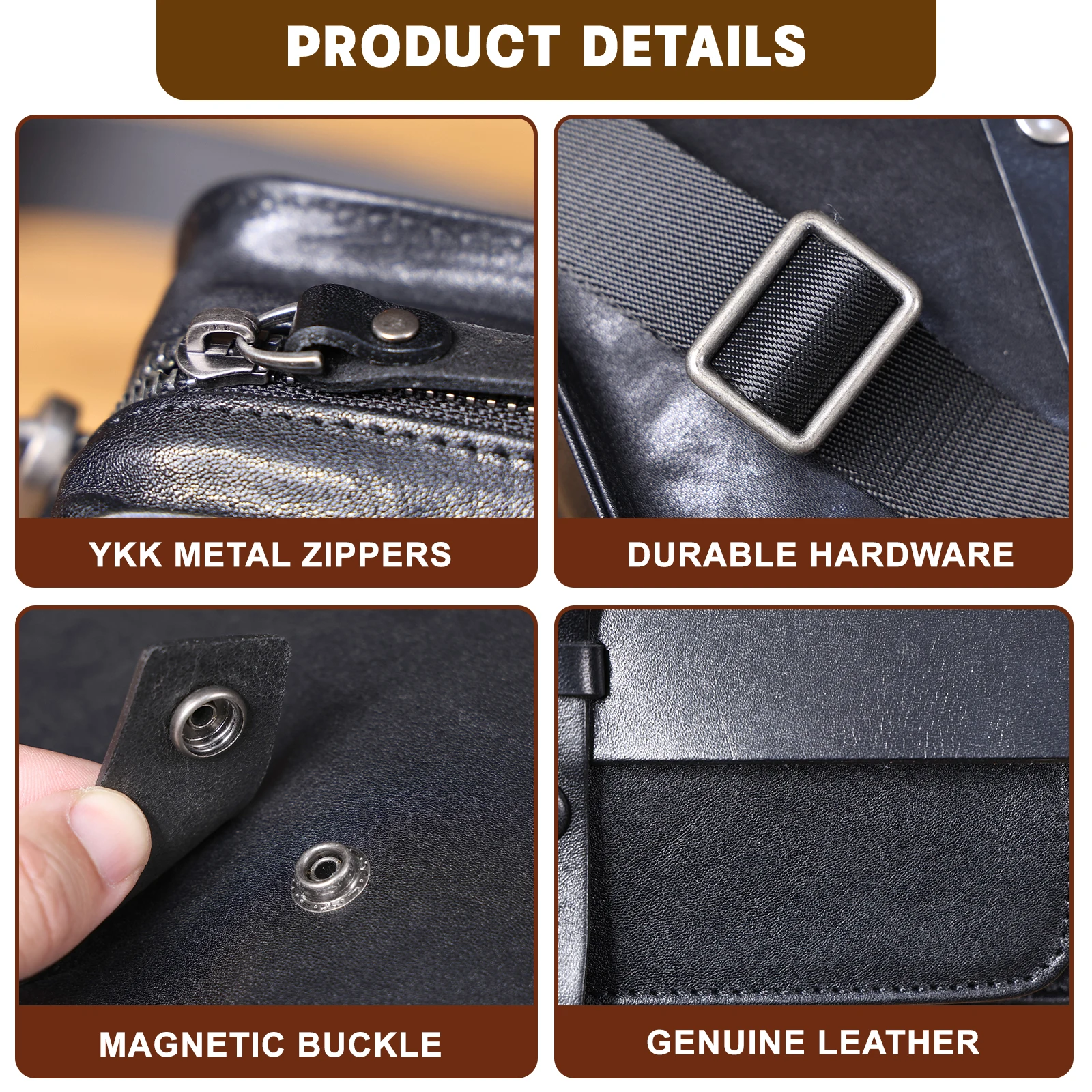 Vintage-Umhängetasche für Herren aus hochwertigem Rindsleder, modische Casual-Crossbody-Tasche, pflanzlich gegerbte Echtleder-Schultertasche – Detail 22