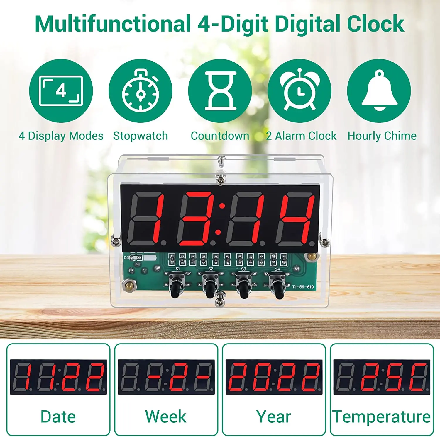 4-Digit Rechargeable DIY Digital Clock Kit SMD SMT Electronics Controlled Soldering Practice Kit Light DC 5V