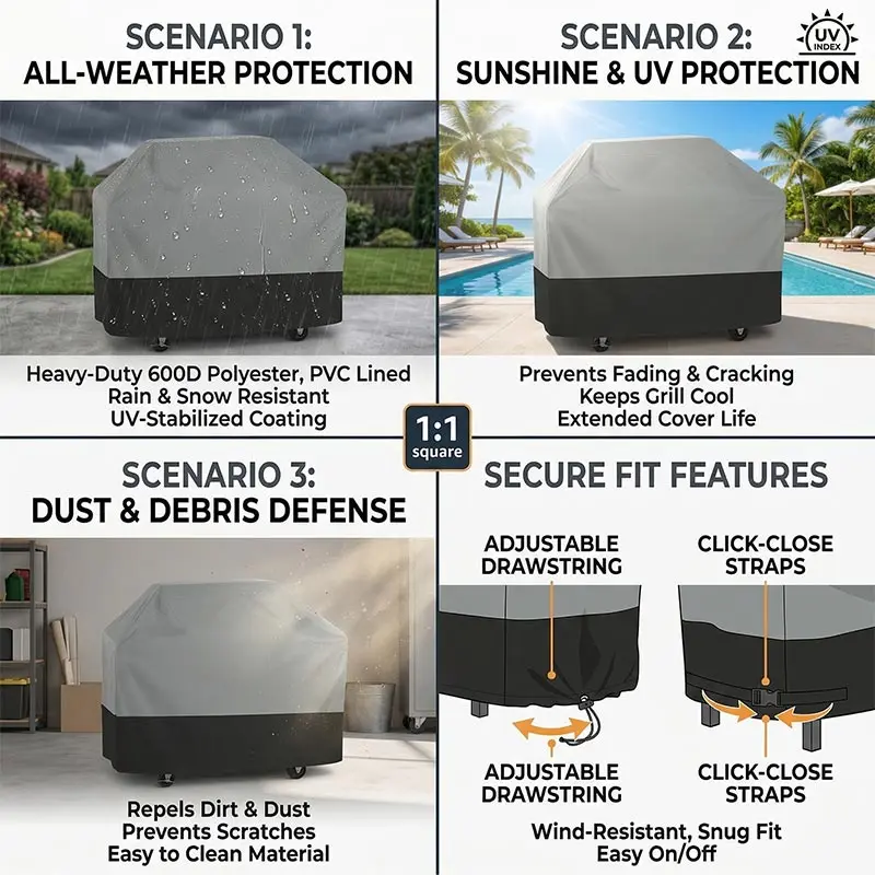 210D 5 -Size BBQ Grill Cover Anti-Dust Waterproof Weber Heavy Duty Charbroil BBQ Cover Outdoor Rain Protective Barbecue Cover view 2