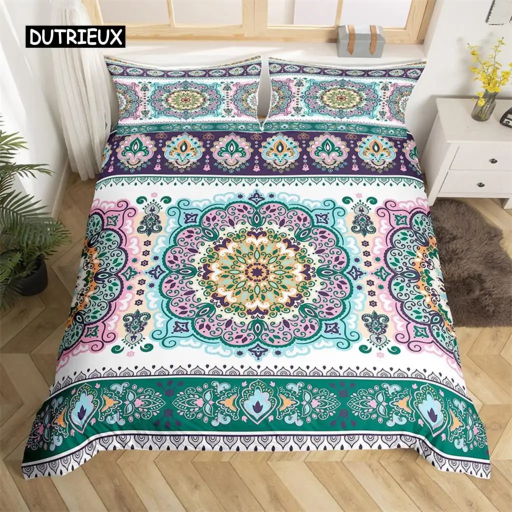 

Bohemian Floral Duvet Cover Paisley Mandala Comforter Cover Microfiber Geometry Aztec Mexican Style Bedding Set Twin Queen Size