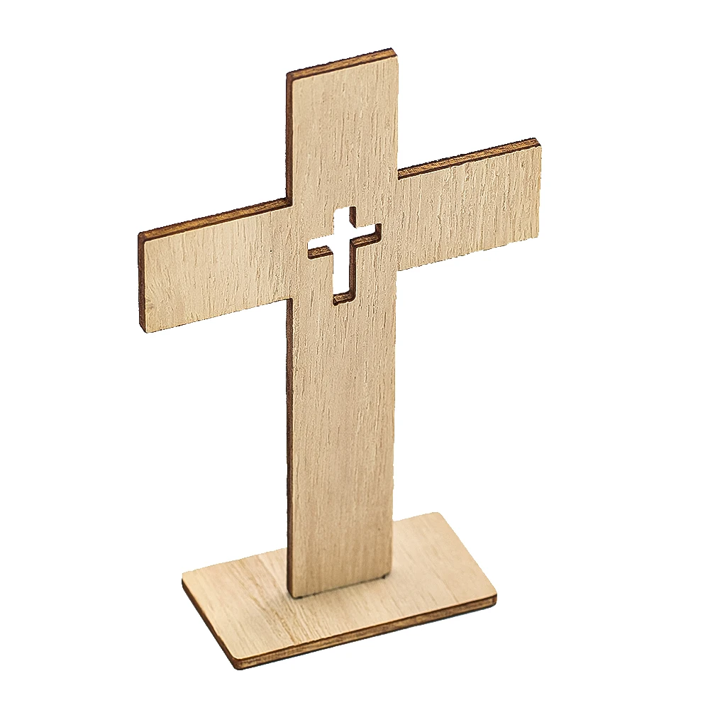 12PCS Wooden Crosses Standing Candlestick Projection Jesus Crucifix Christian Baptism Table Centerpieces First Communion Decor