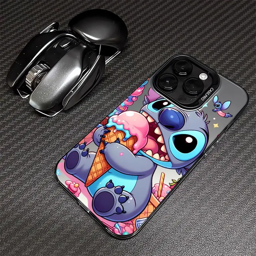 Cartoon Disney Leuke Stitch Case Voor Apple iPhone 15 11 16 13 14 Pro Max 12 15 Plus 11 Pro Matte Lens Bescherm Plating Telefoon Cover