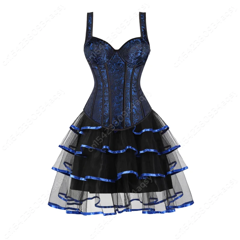 Gothic Corset Dress Plus Size Corset with Straps Mini Skirt Lace Women Costume Carnival Jacquard Corset Dress