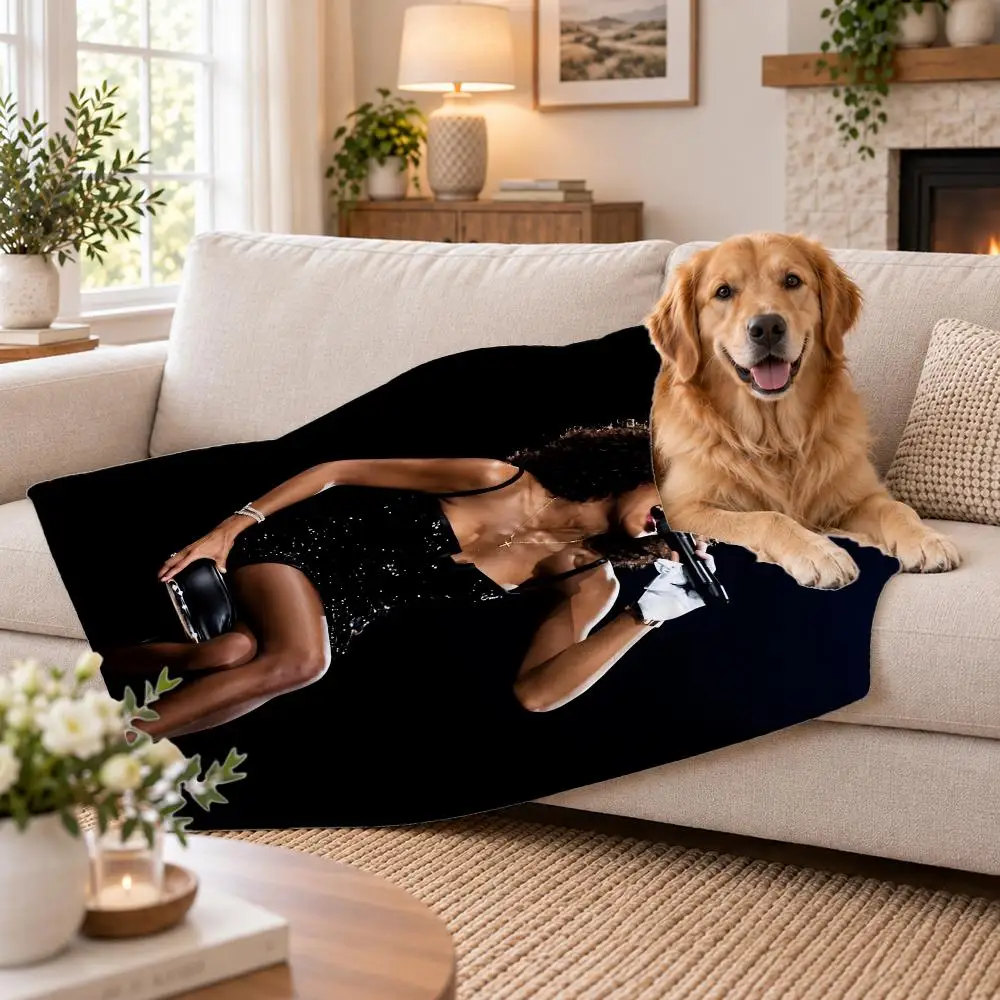 Singer Whitney Houston Throw Soft Plush Flannel Pet Blanket, Home Decor Cover for Sofa, Bed, Trip & Picnic
