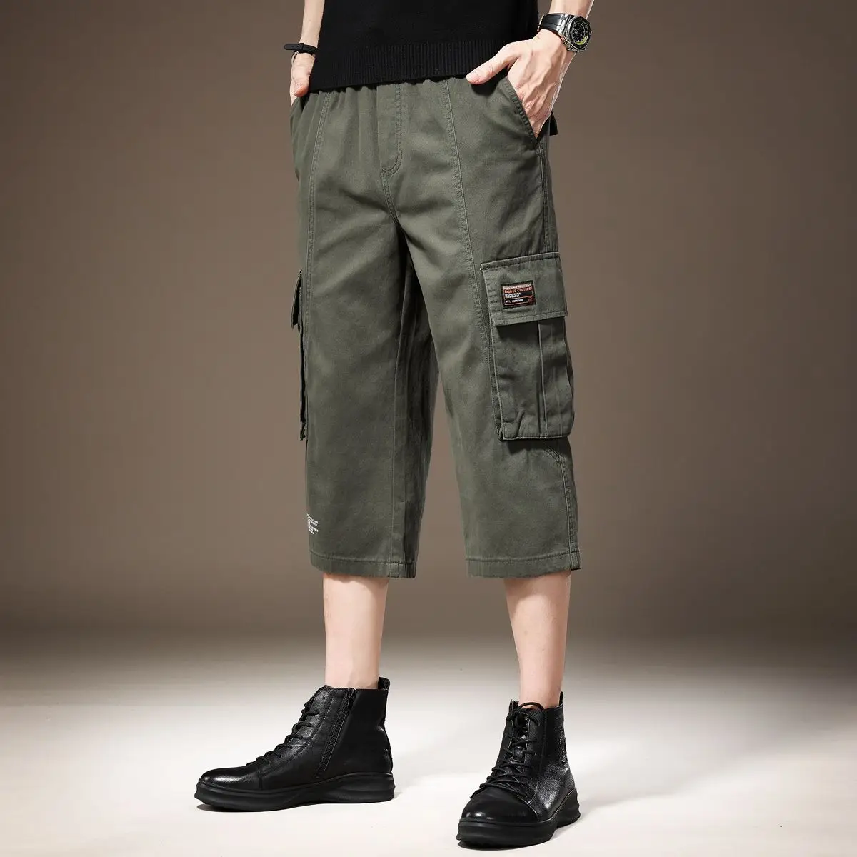 

Высококачественные мужские рабочие брюки для активного отдыха, свободные, больших размеров, летние, повседневные, брюки-капри из дышащего полиэстера