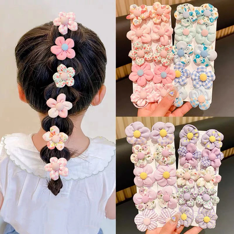 

10 Pcs/Set Baby Girl Cute Colors Flower Elastic Hair Bands Ponytail Holder Chilren Soft Scrunchies Rubber Kids Hair Accessories