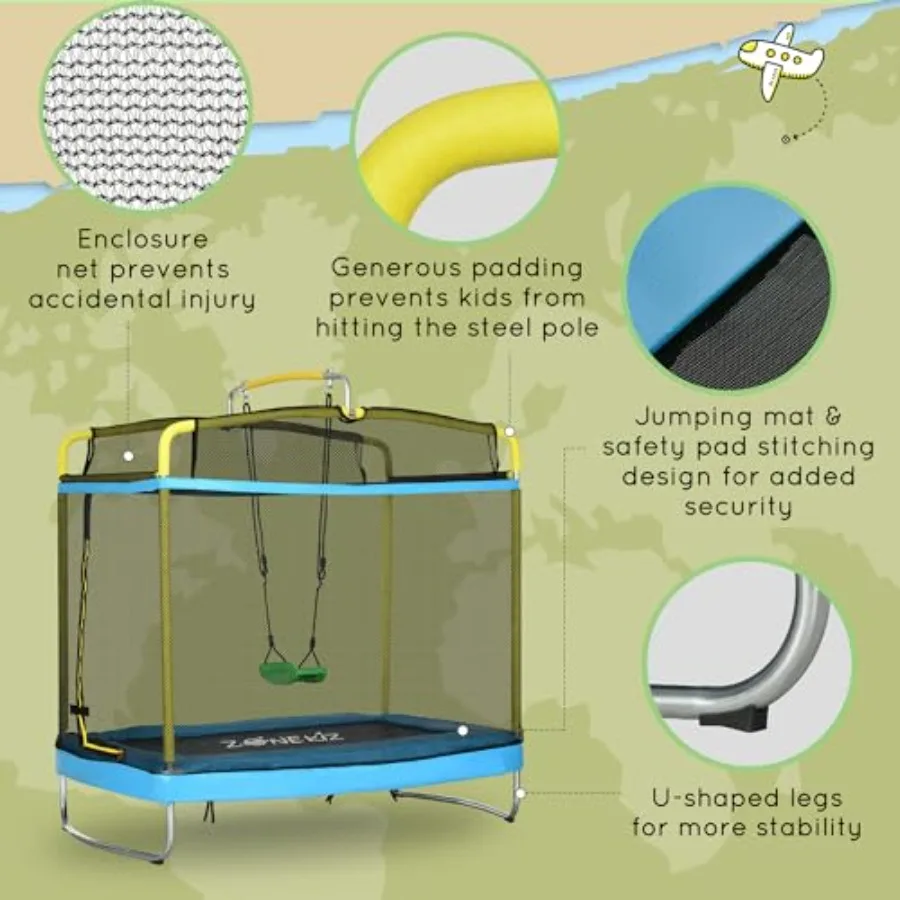 ترامبولين مقاس 6.9 بوصة مع حاوية للاستخدام الداخلي والخارجي، تصميم 3 في 1 يتميز بشريط التأرجح والجمباز مثالي للأطفال الصغار #3